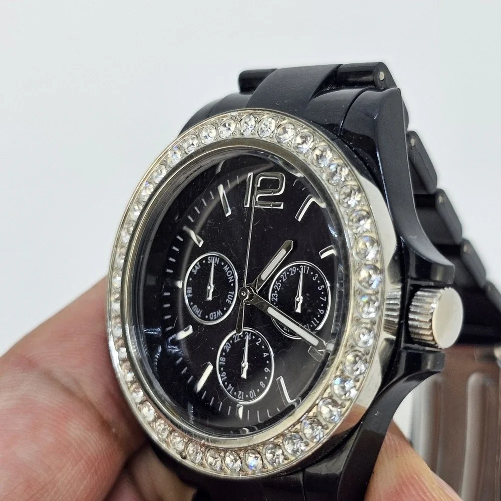 Women's Watch 40MM Black Dial Crystal Bezel Black Bracelet Band 6.5